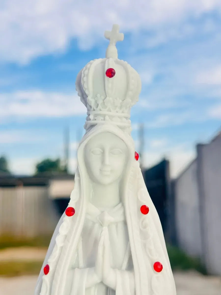 Nossa Sra. Fatima 40cm Mármore Premium Pedra vermelha