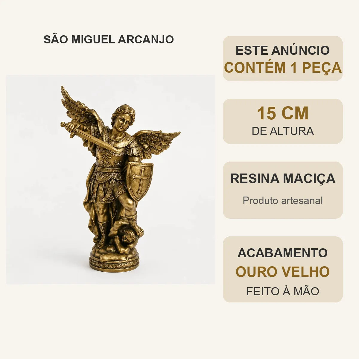 Imagem São Miguel Arcanjo Ouro Velho Em Mármore 15 Cm
