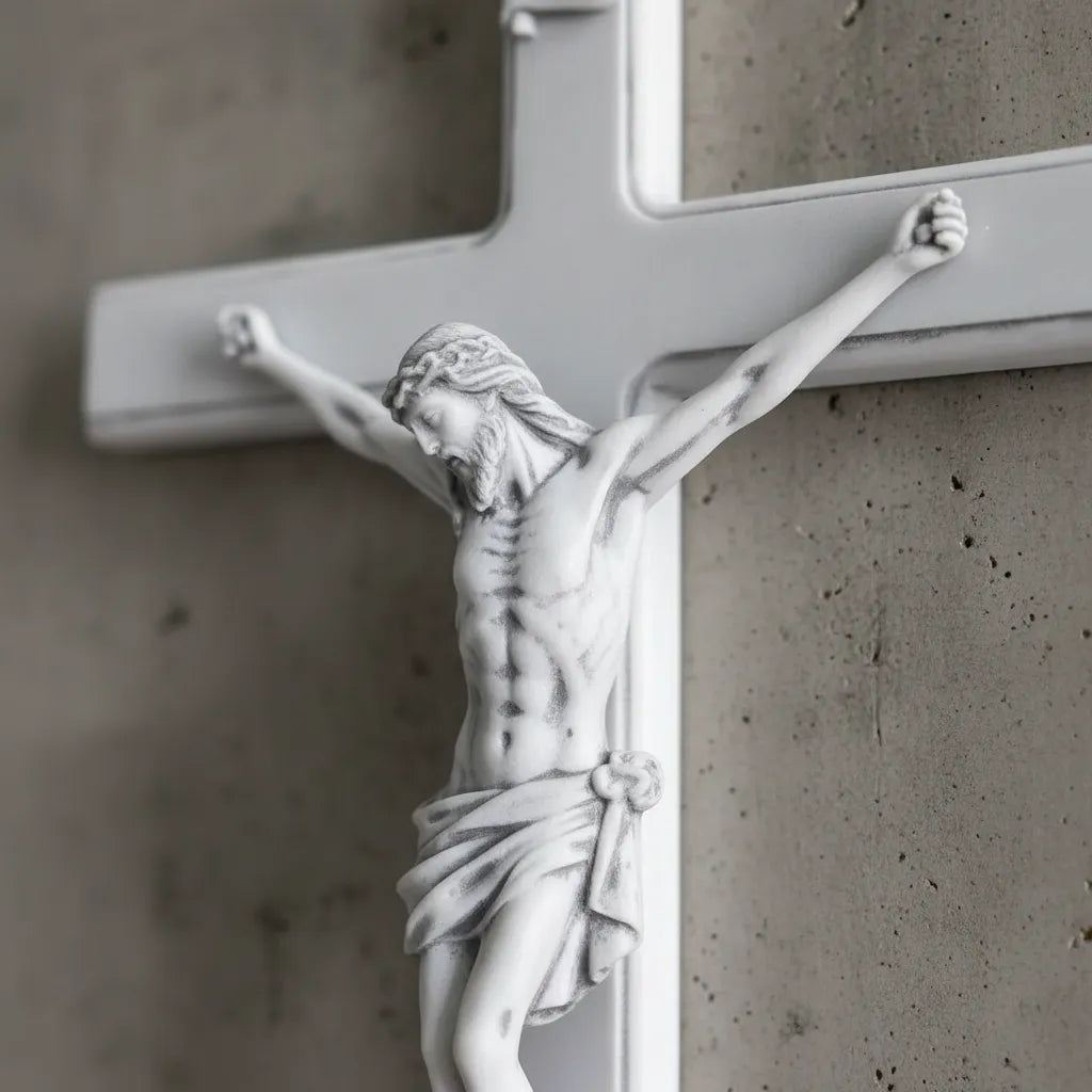 Cruz Crucifixo Parede 55x29 Mármore Premium Branco Luxo