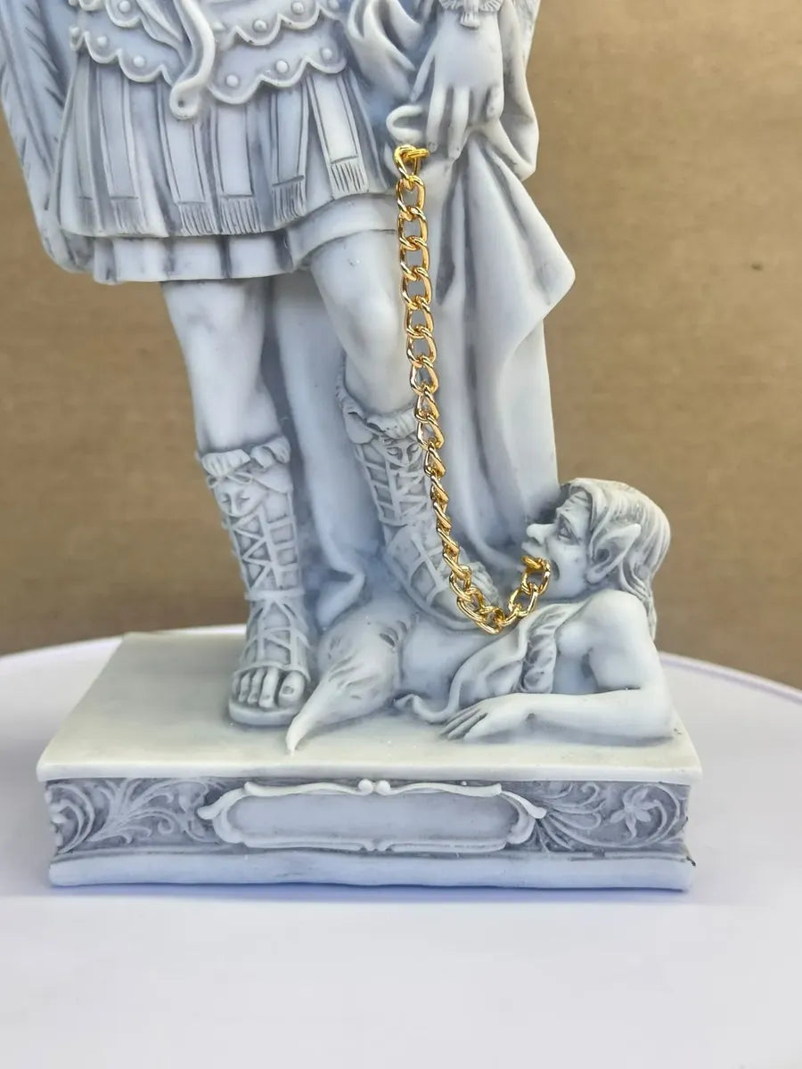 São Miguel Monte Gargano 20cm Mármore Sombreado Com Coroa