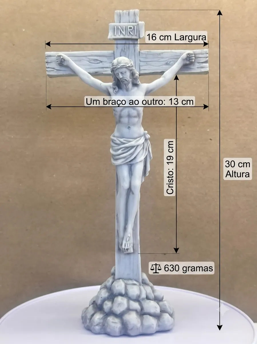 Escultura De Mesa Crucifixo 30cm Mármore Maçico Premium Luxo