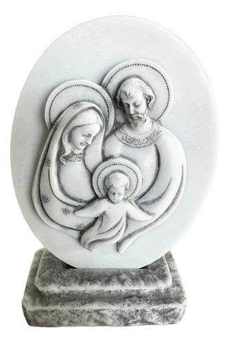 Escultura Medalha Sagrada Família Estilizada Mármore 12cm C/ Base