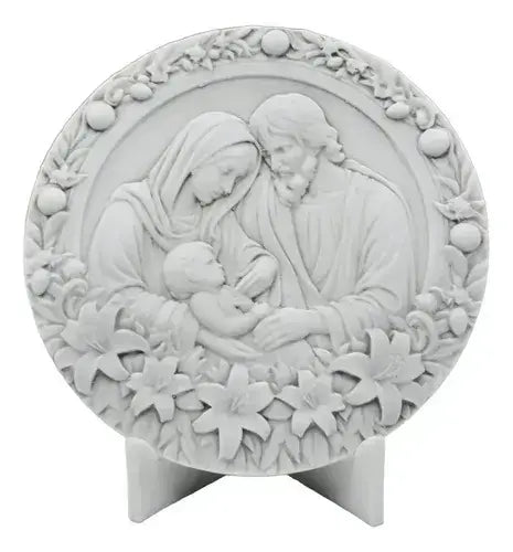 Medalha Sagrada Família Alto Relevo 21cm Mármore C/ Base
