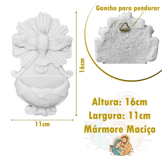Pia porta água Benta com Imagem Divino Espírito Santo Mármore Maciço 17cm