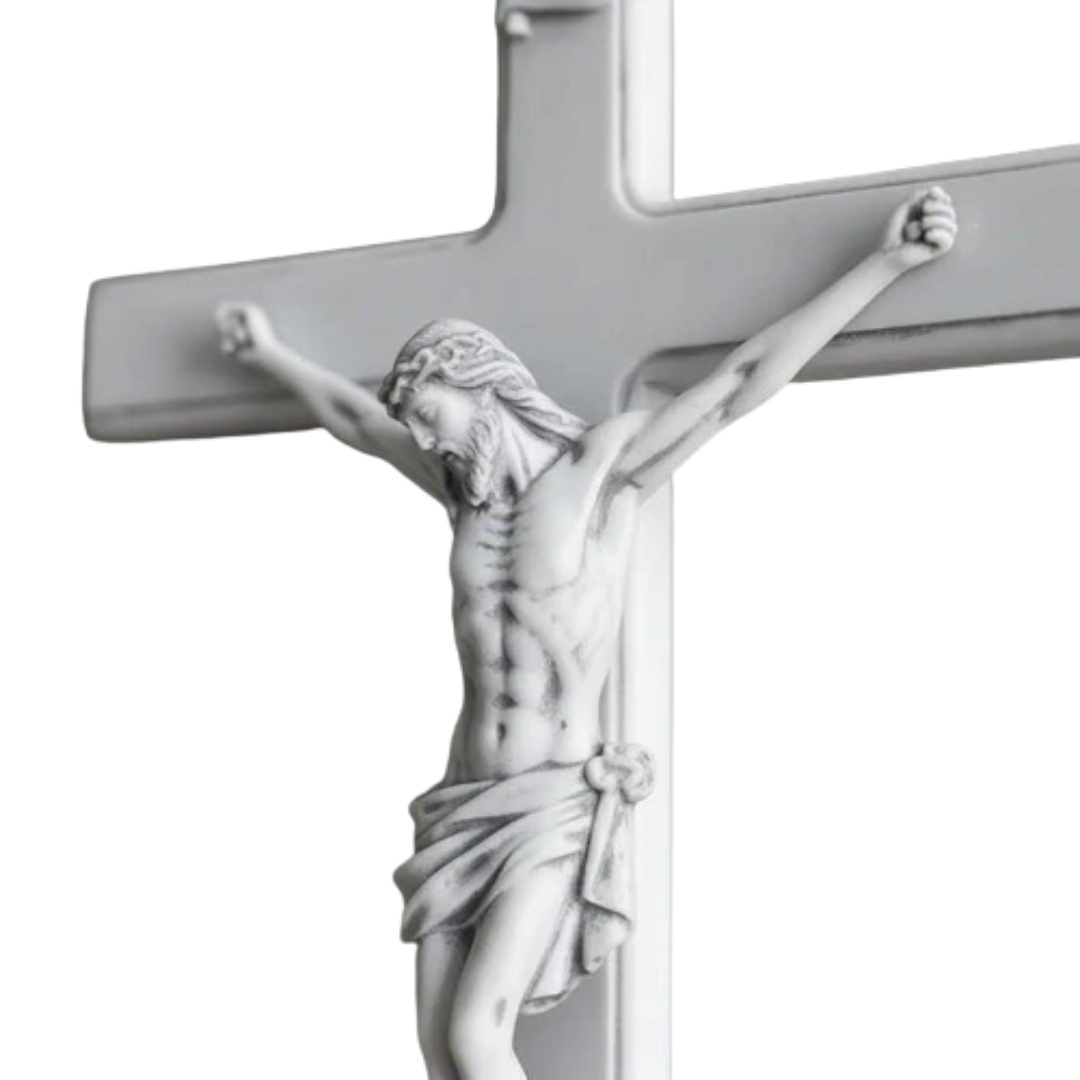 Cruz Crucifixo Parede 55x29 Mármore Premium Branco Luxo