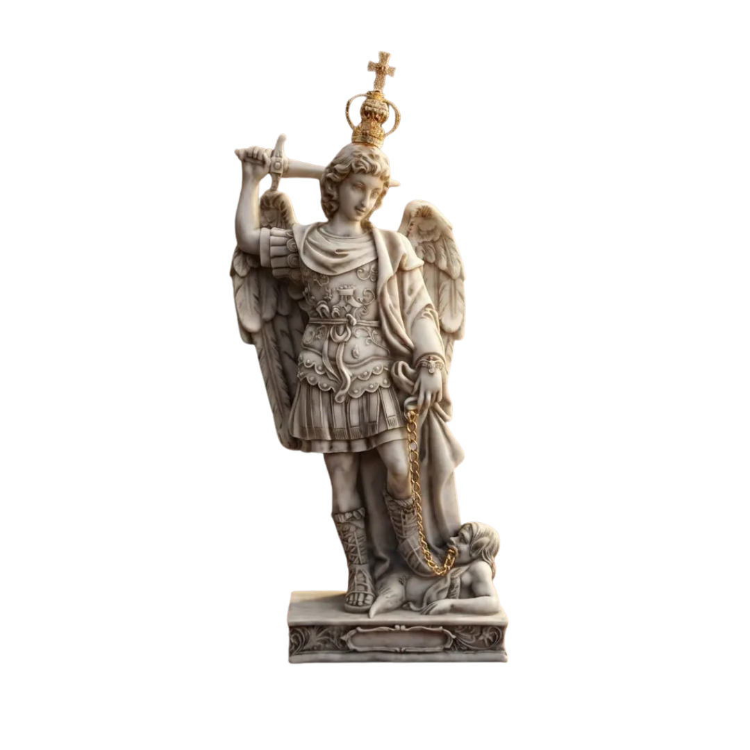 São Miguel Monte Gargano 20cm Mármore Sombreado Com Coroa