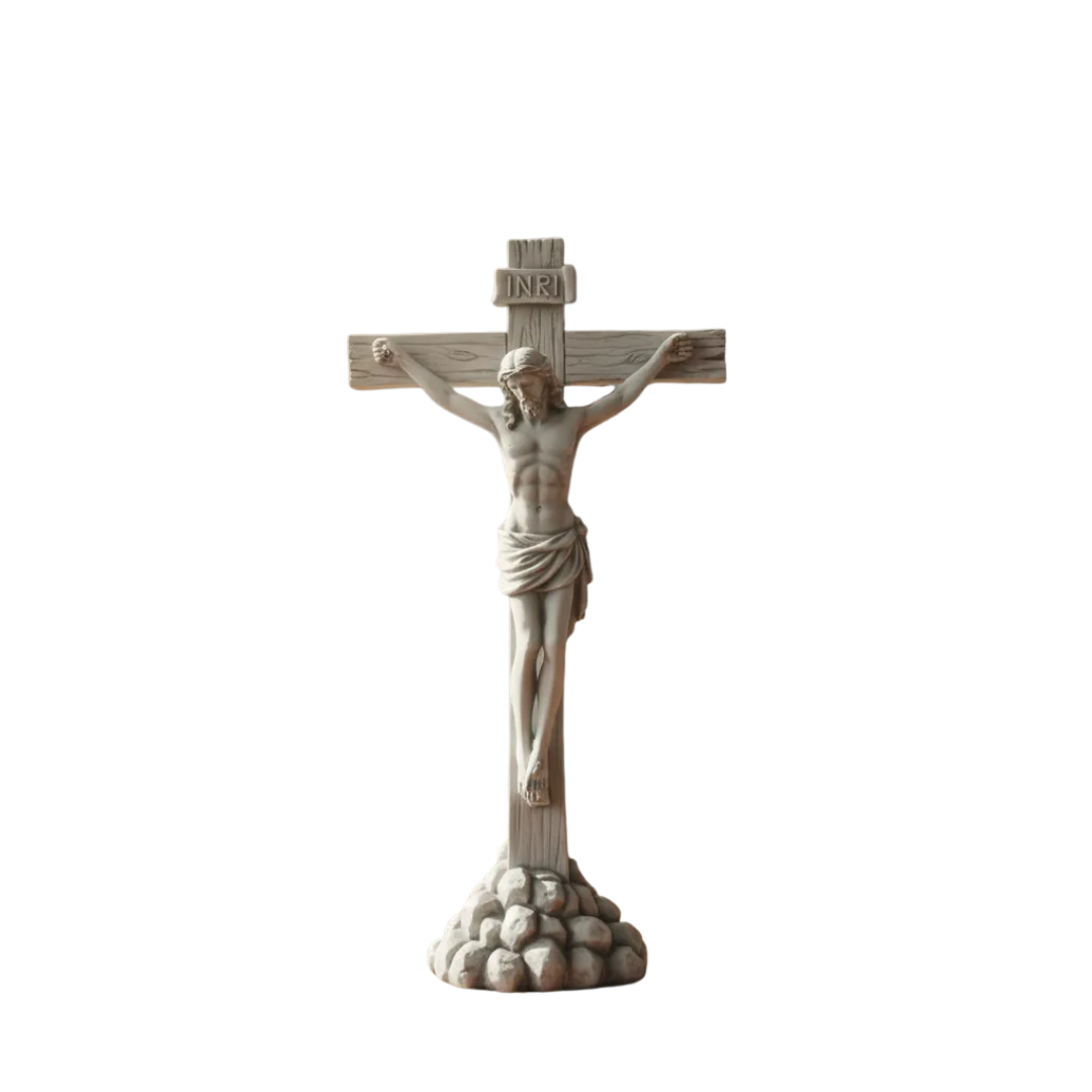 Escultura De Mesa Crucifixo 30cm Mármore Maçico Premium Luxo