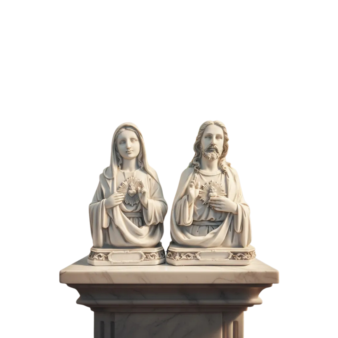 Kit Sagrado Coração De Jesus E Maria Busto 15cm Mármore Luxo