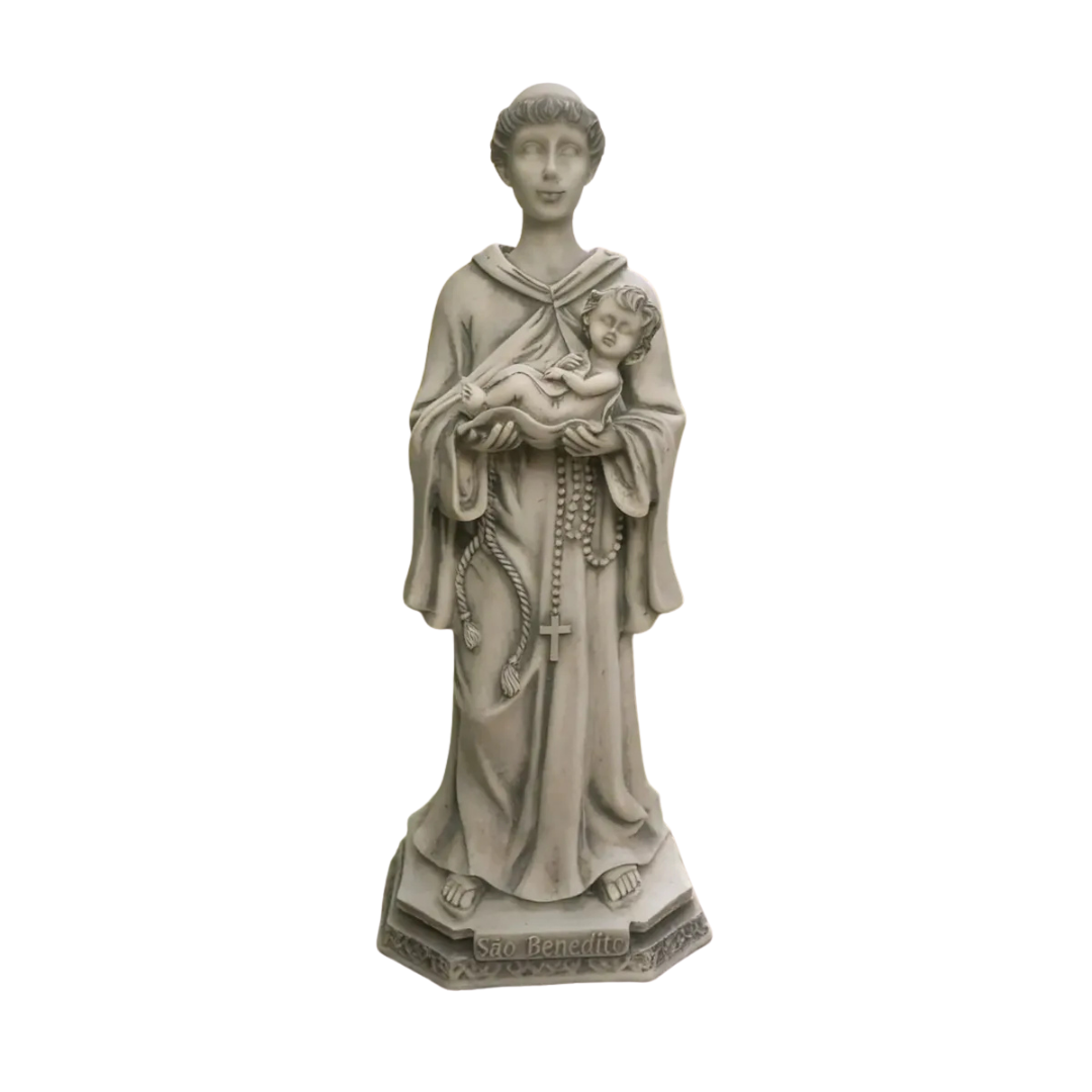 Escultura Original São Benedito 30 Cm Mármore Premium