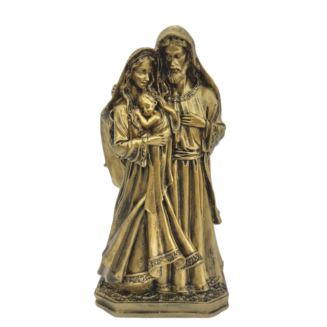 Imagem Sagrada Família Ternura 30cm Ouro Velho Resina Luxo