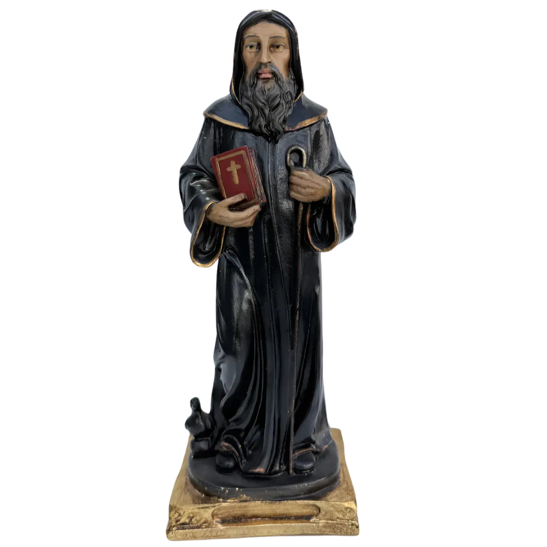 Escultura São Bento Tradicional 30cm Pintura Envelhecida