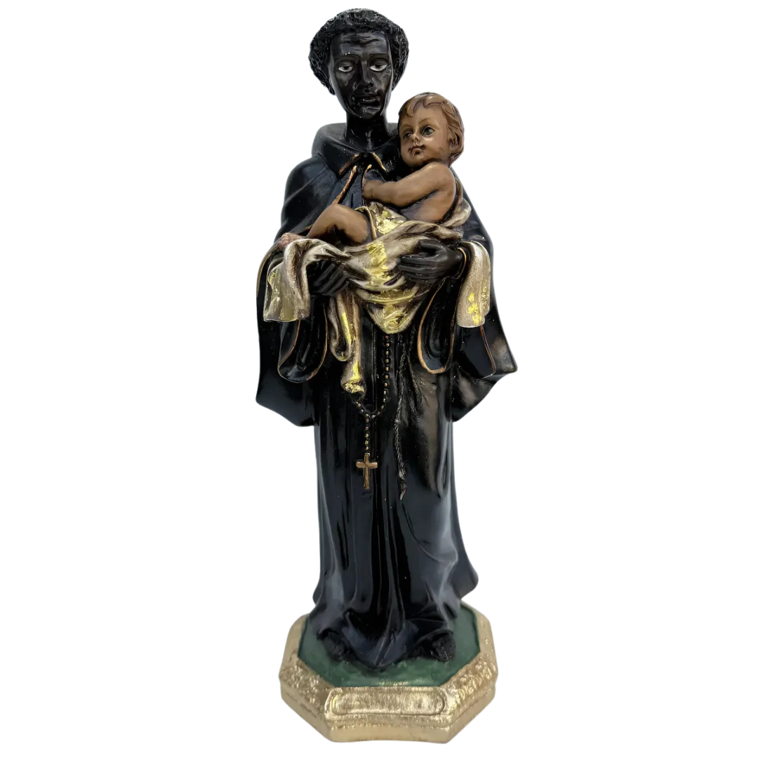 Escultura Imagem São Benedito 30cm Pintura Envelhecida Luxo