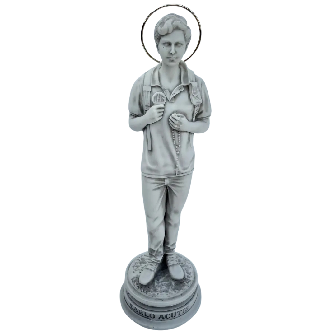 Beato Carlo Acutis 23cm Mármore Maciço C/ Auréola Sombreado