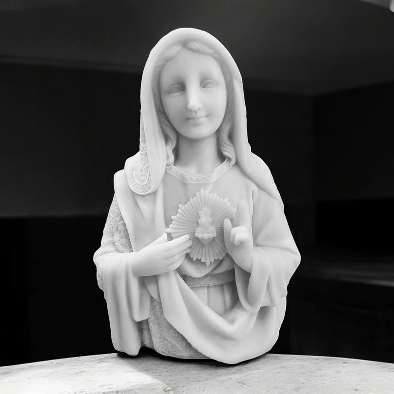 Estátua Sagrado Coração De Maria 15cm Mármore Premium Branco