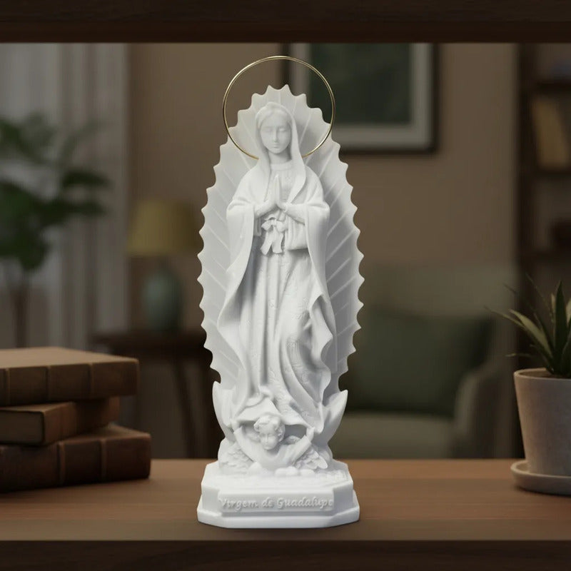 Escultura Nossa Sra.guadalupe 20cm Mármore Premium Esplendor Branco