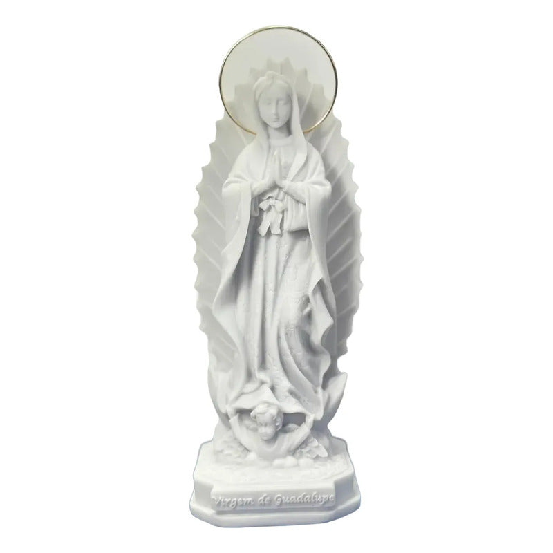 Escultura Nossa Sra.guadalupe 20cm Mármore Premium Esplendor Branco