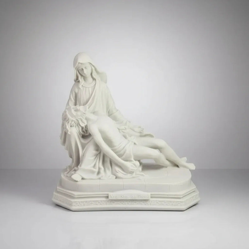 Escultura Nossa Senhora Pietá 30x30 Cm Mármore Premium Luxo Branco