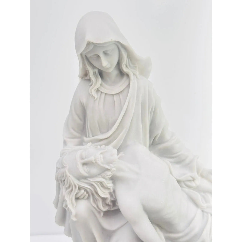 Escultura Nossa Senhora Pietá 30x30 Cm Mármore Premium Luxo Branco