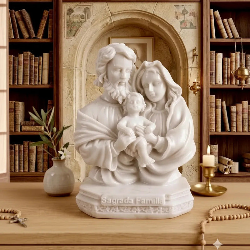 Busto Sag. Família 10x8cm Mármore Lembrança Casamento Batiza Branco