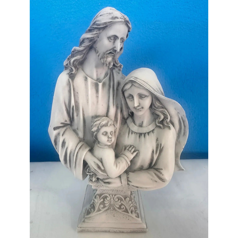Busto Escultura Sagrada Família 20cm Mármore Premium Branco
