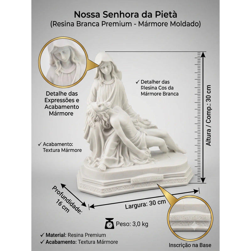 Escultura Nossa Senhora Pietá 30x30 Cm Mármore Premium Luxo Branco