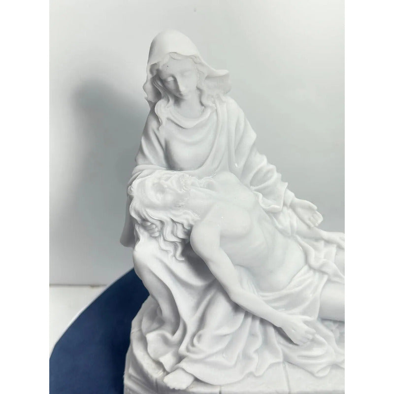Escultura Nossa Senhora Pietá 17x17cm Mármore Premium Luxo Branco
