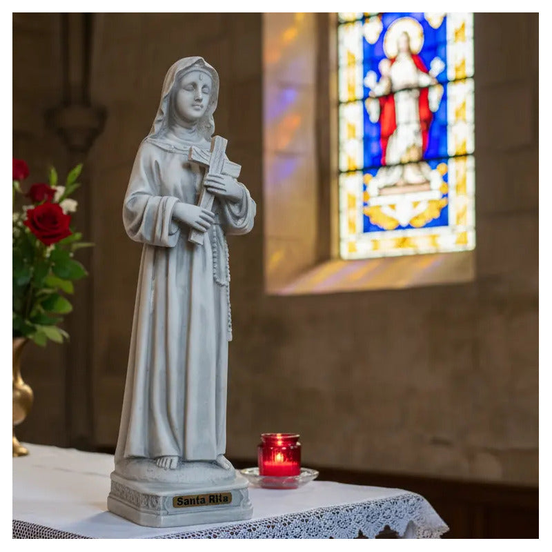 Imagem Santa Rita De Cássia 20cm Mármore Sombreado Ou Branco Sombreado