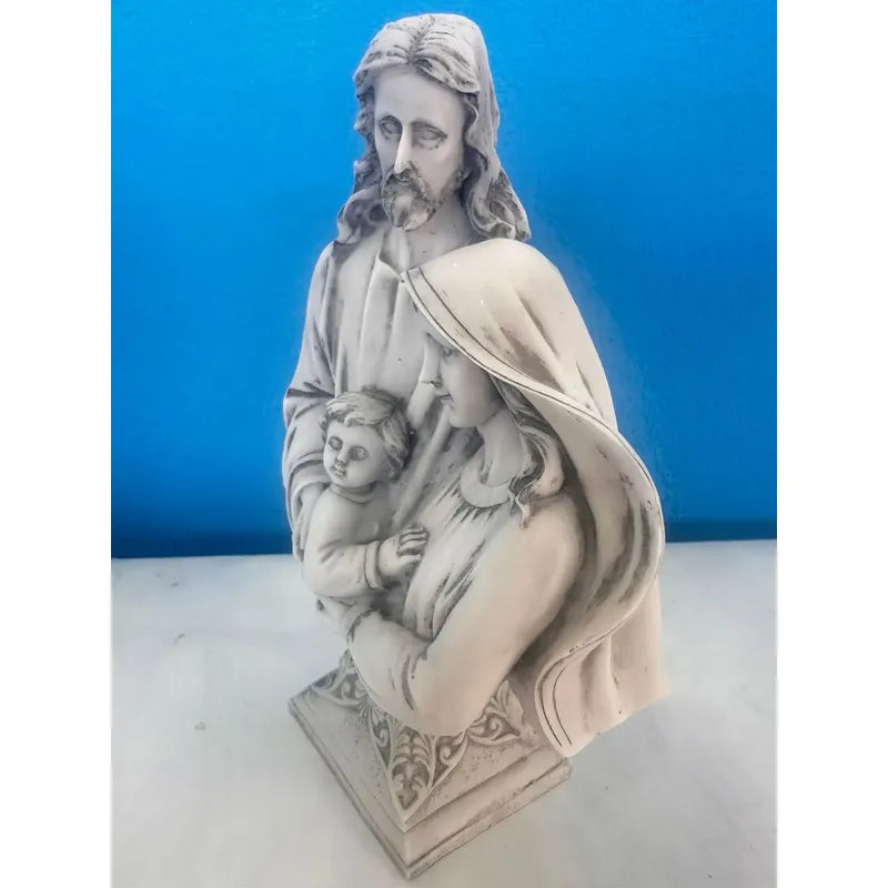 Busto Escultura Sagrada Família 20cm Mármore Premium Branco