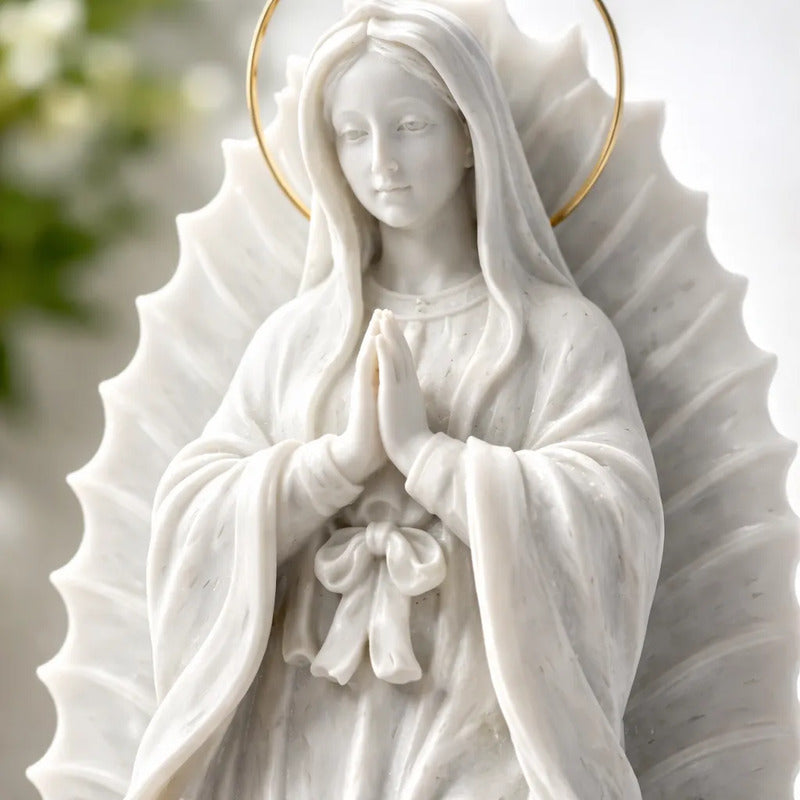 Escultura Nossa Sra.guadalupe 20cm Mármore Premium Esplendor Branco