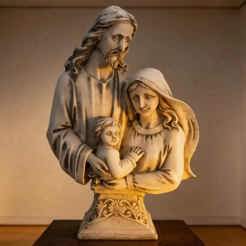 Busto Escultura Sagrada Família 20cm Mármore Premium Branco