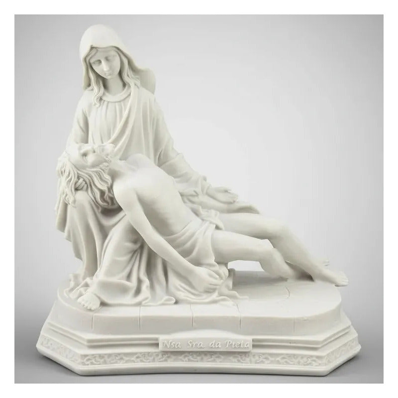 Escultura Nossa Senhora Pietá 30x30 Cm Mármore Premium Luxo Branco