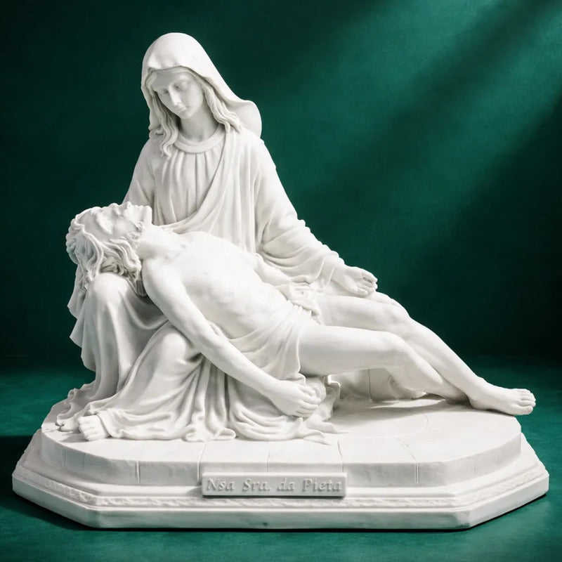Escultura Nossa Senhora Pietá 30x30 Cm Mármore Premium Luxo Branco