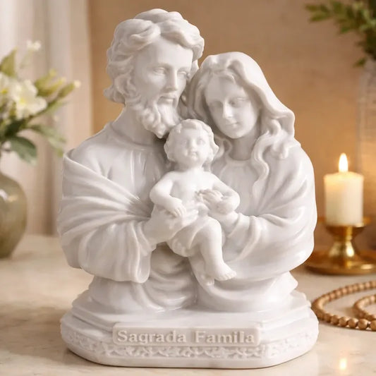 Busto Sag. Família 10x8cm Mármore Lembrança Casamento Batiza Branco