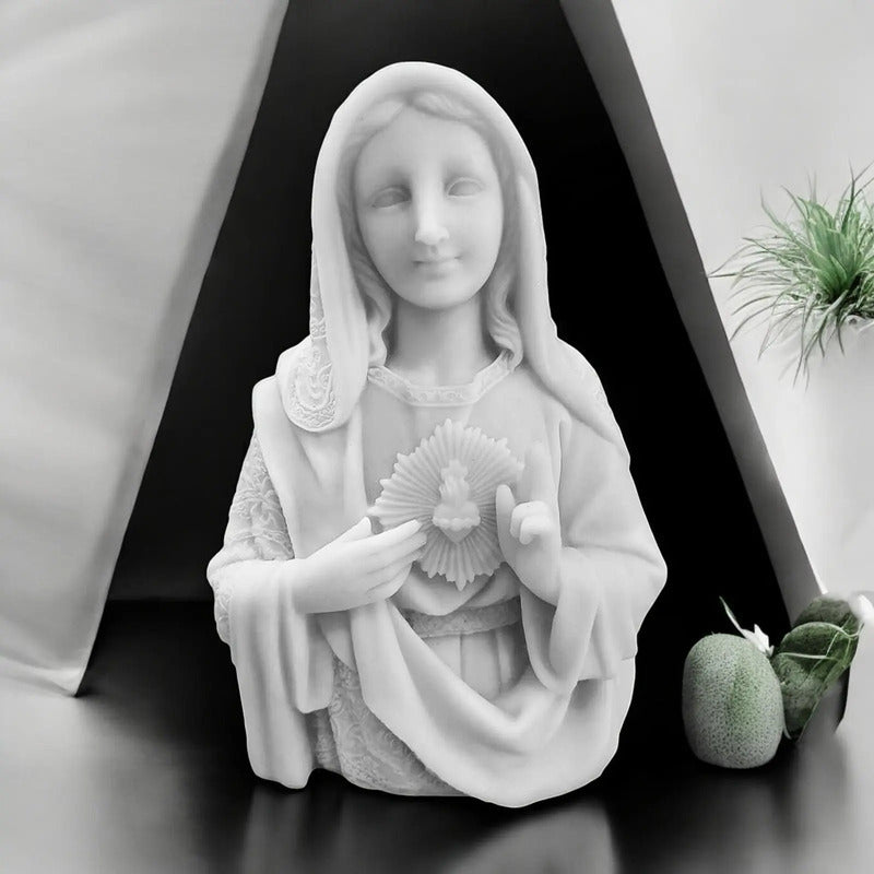 Estátua Sagrado Coração De Maria 15cm Mármore Premium Branco