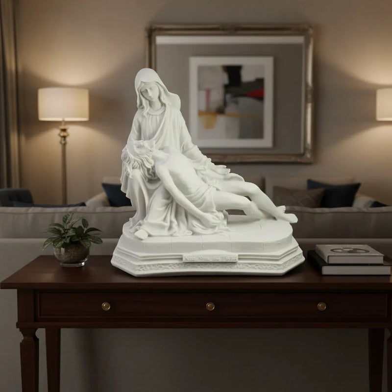 Escultura Nossa Senhora Pietá 30x30 Cm Mármore Premium Luxo Branco