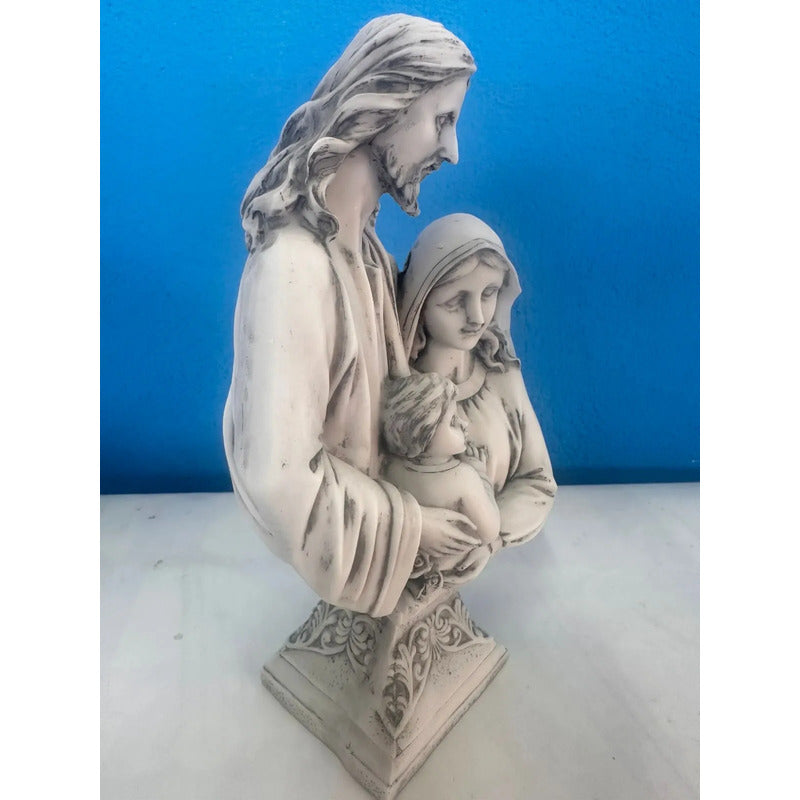 Busto Escultura Sagrada Família 20cm Mármore Premium Branco
