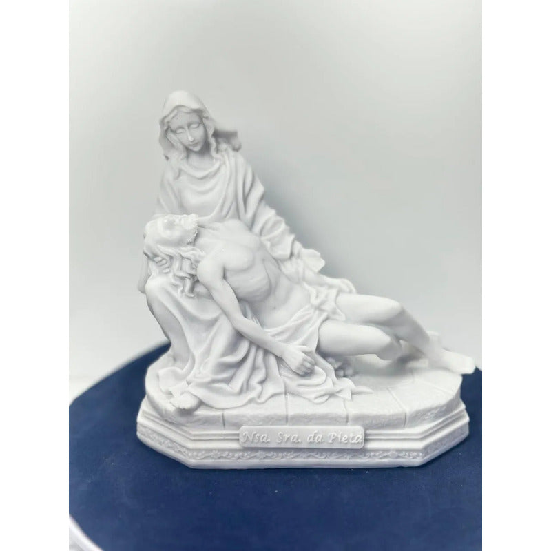 Escultura Nossa Senhora Pietá 17x17cm Mármore Premium Luxo Branco