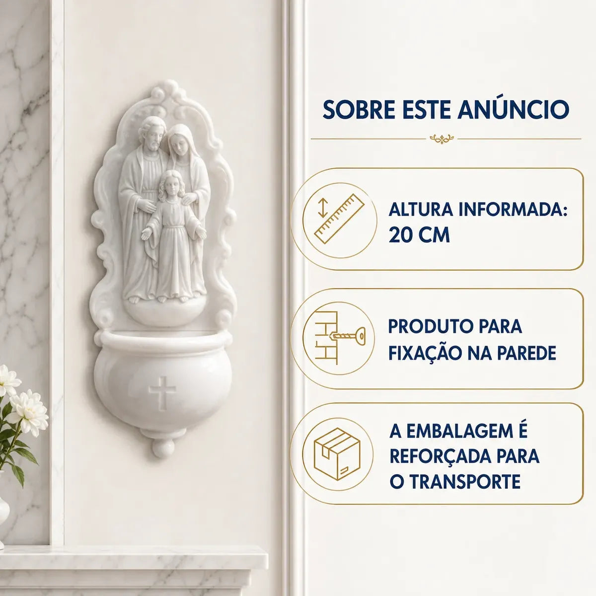 Pia Água Benta Sagrada Família Em Mármore 20cm