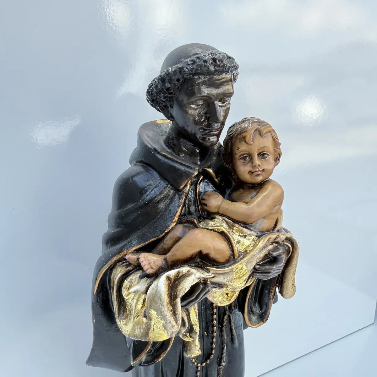 Escultura Imagem São Benedito 30cm Pintura Envelhecida Luxo