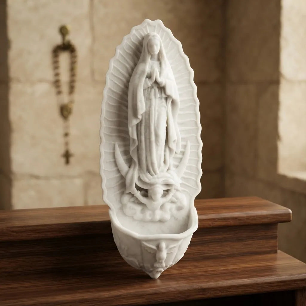 Porta Água Benta Nossa Sra De Guadalupe 19cm - Mármore