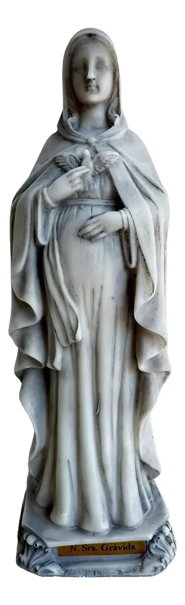 Imagem Nossa Sr Grávida 20cm Mármore Branco Ou Sombreado