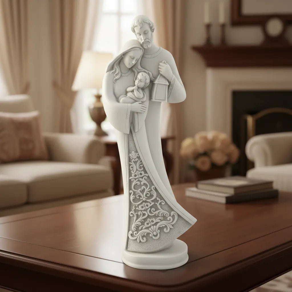 Imagem Sagrada Família Estilizada 33 Cm Mármore Premium Luxo