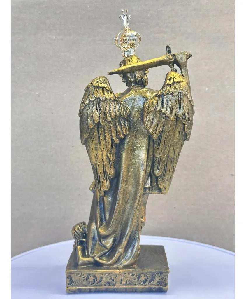 São Miguel Gargano 20cm Resina Ouro Velho C/ Coroa Dourada