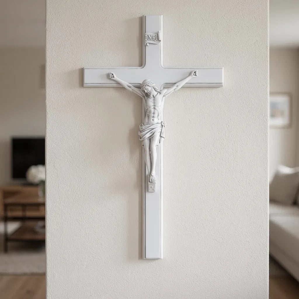 Cruz Crucifixo Parede 55x29 Mármore Premium Branco Luxo