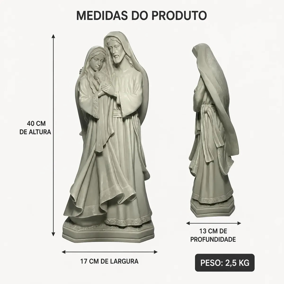 Imagem Sagrada Família 40cm Em Resina Premium Crua