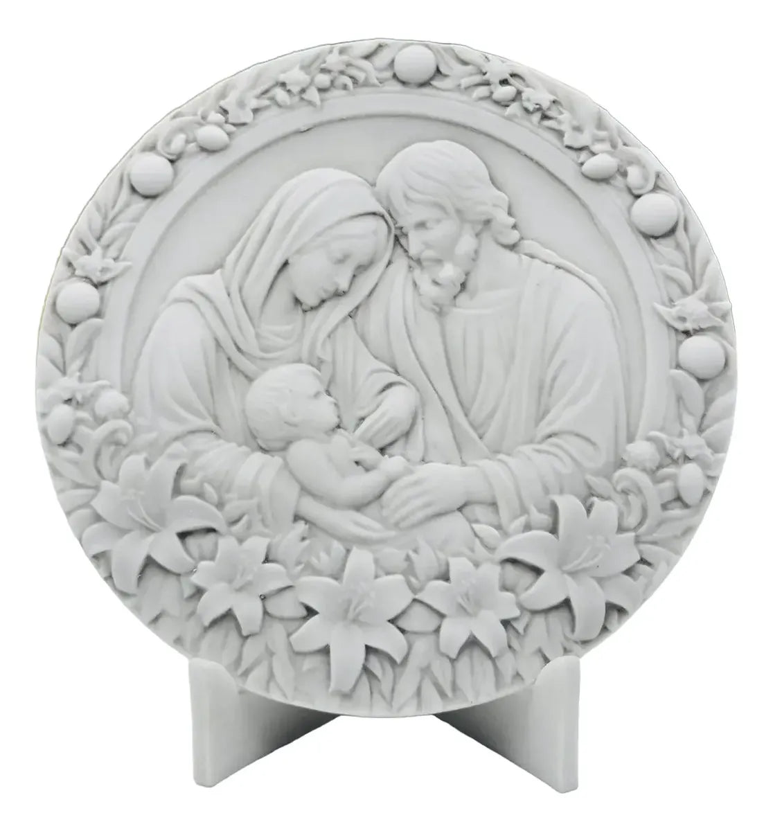 Medalha Sagrada Familia Alto Relevo 21cm Mármore C/ Base