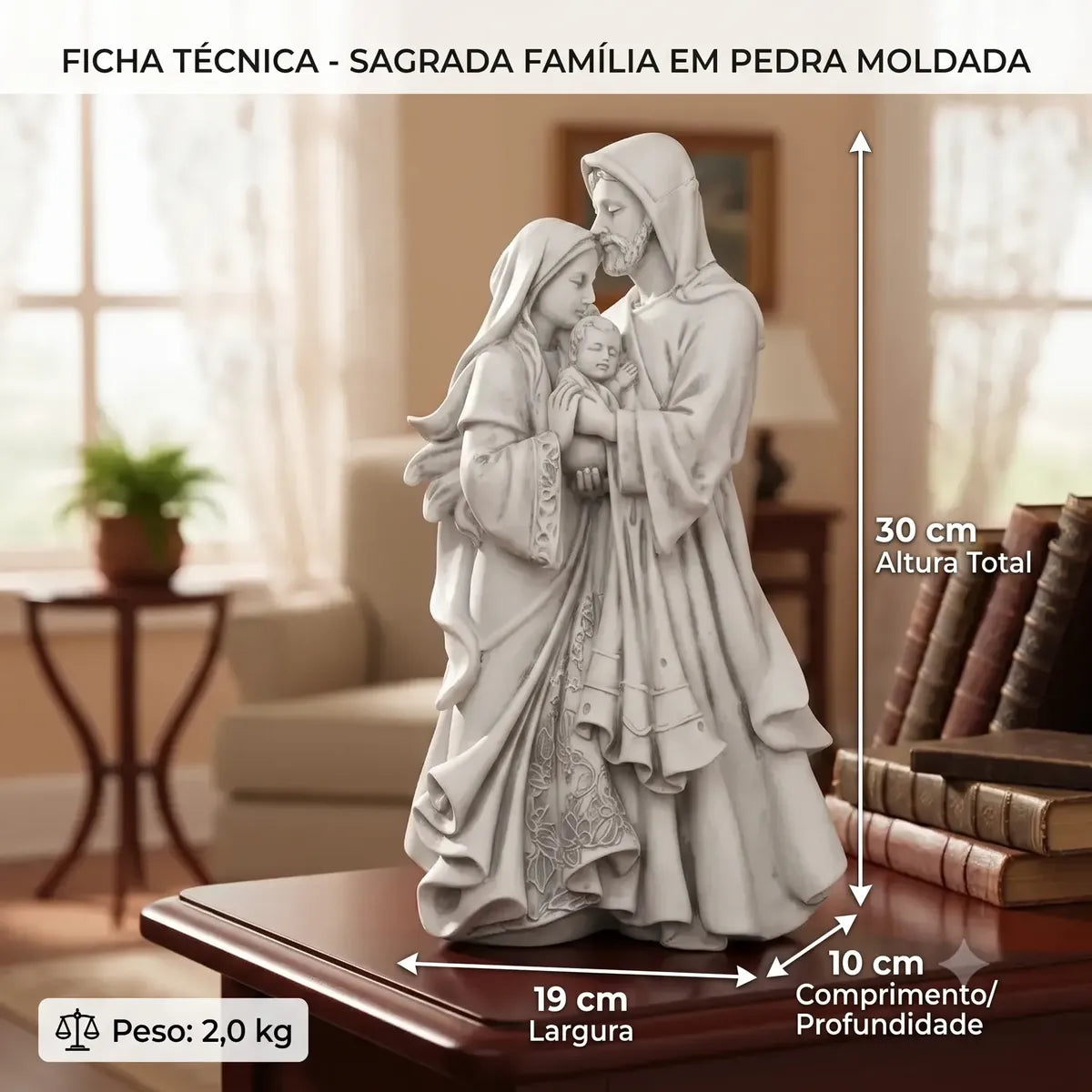 Imagem Sagrada Família Afetuosa Em Mármore 30cm
