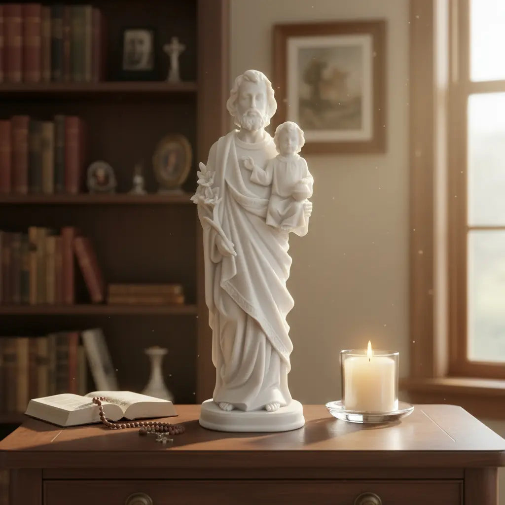 Escultura Original São José 20cm Mármore Encantos E Artes
