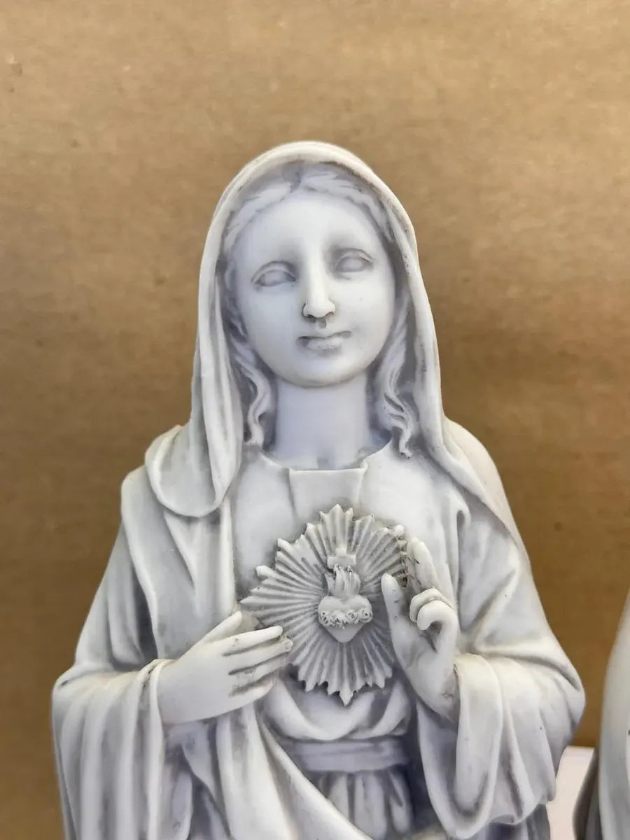 Kit Sagrado Coração De Jesus E Maria Busto 15cm Mármore Luxo