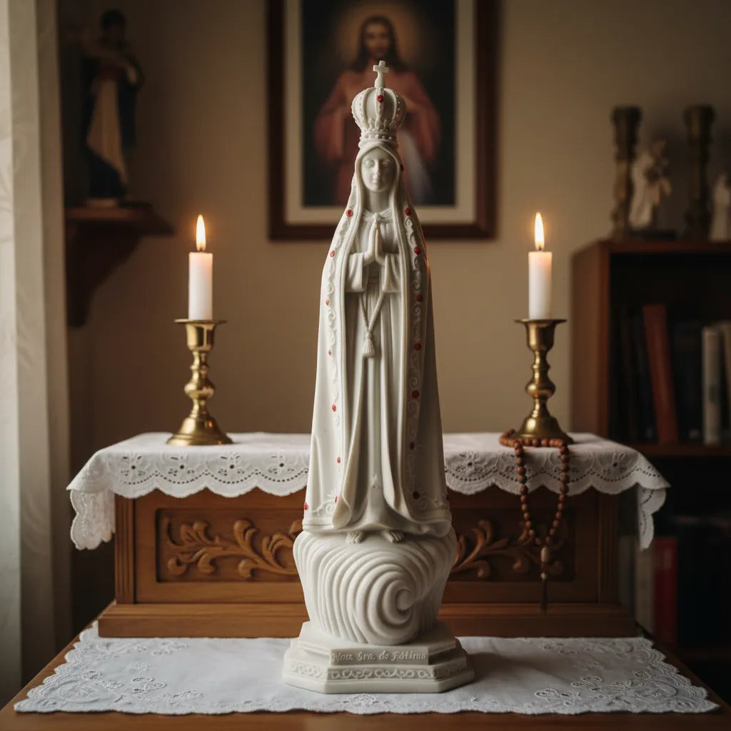 Nossa Sra. Fatima 40cm Mármore Premium Pedra vermelha